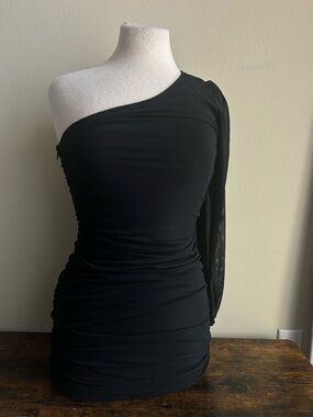 SHEIN Black One-Shoulder Ruched Mini Dress